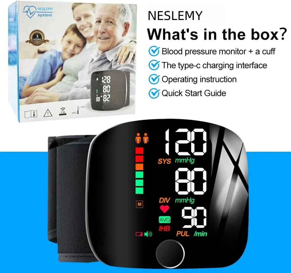 𝐀𝐮𝐭𝐨𝐦𝐚𝐭𝐢𝐜 𝐖𝐫𝐢𝐬𝐭 𝐁𝐏 𝐌𝐨𝐧𝐢𝐭𝐨𝐫™ - Clinically Accurate w/ Large Backlit Display, Adjustable Cuff, Voice Broadcast & Case