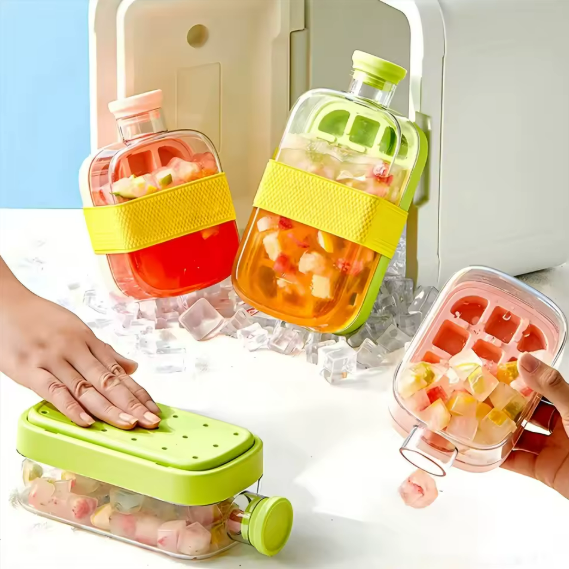 2-in-1 Silicone Ice Cube Mold With Lids Straw Outdoor Beverage Cup