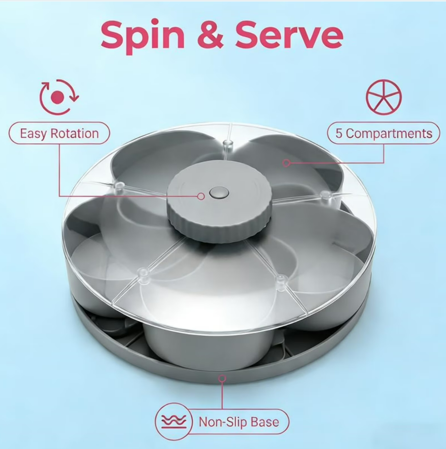 Smart Divided Spin and Snack Serving Tray (Multiple Uses)