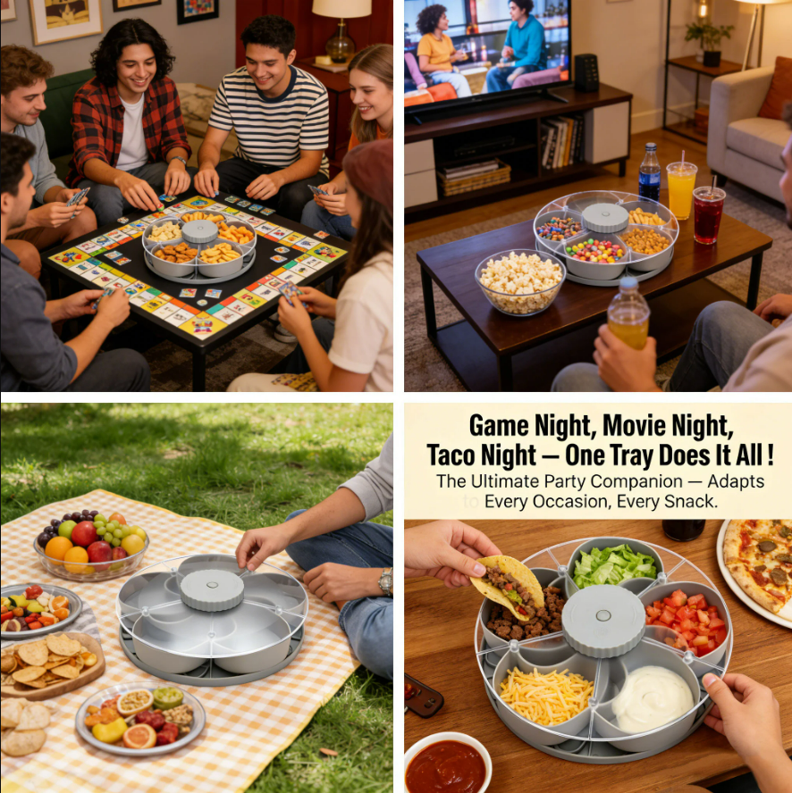 Smart Divided Spin and Snack Serving Tray (Multiple Uses)